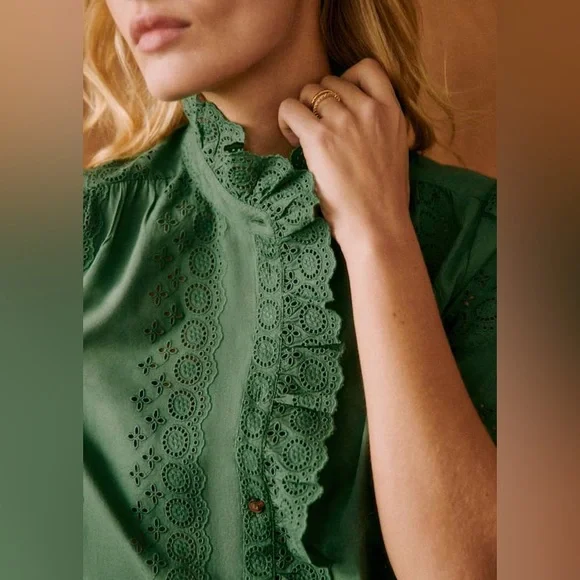 Sézane Dalhia Shirt in Bottle Green FR 38 / US 6 - Picture 3 of 8
